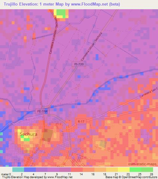 Trujillo,Peru Elevation Map