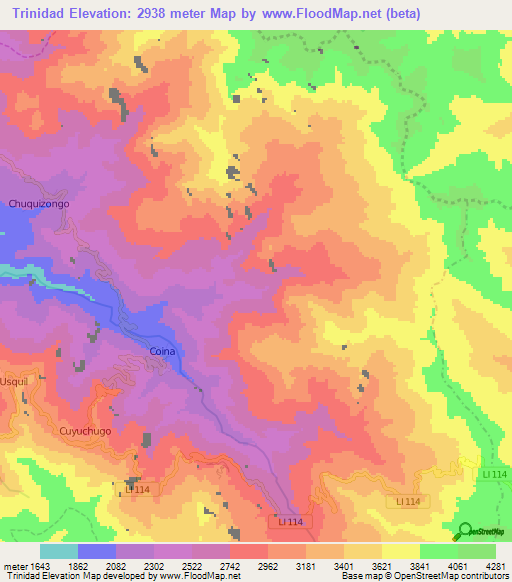 Trinidad,Peru Elevation Map