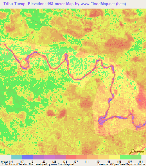 Tribu Tucupi,Peru Elevation Map