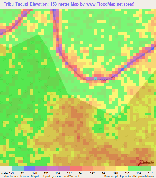 Tribu Tucupi,Peru Elevation Map