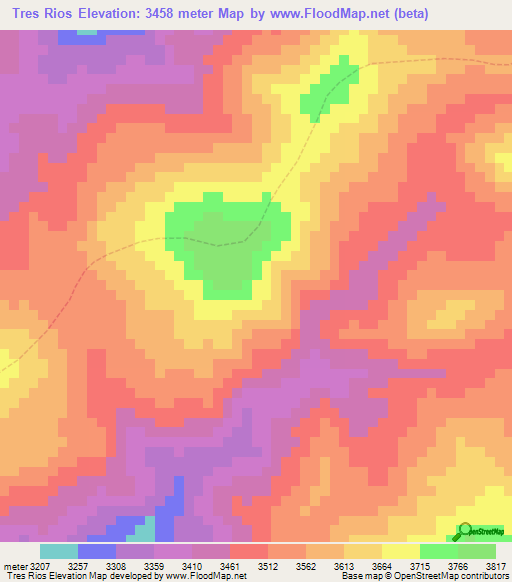 Tres Rios,Peru Elevation Map