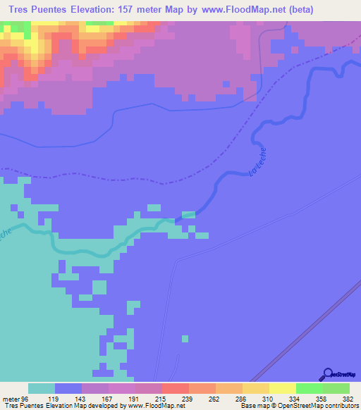 Tres Puentes,Peru Elevation Map
