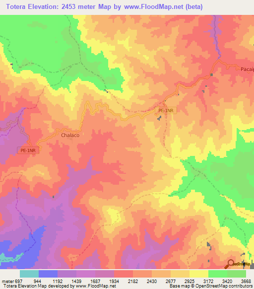Totera,Peru Elevation Map