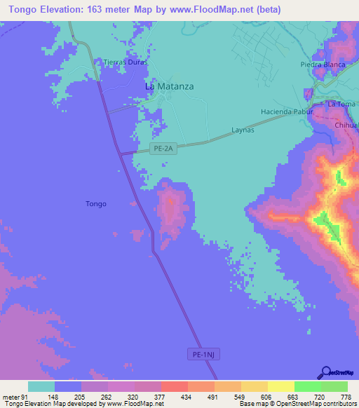Tongo,Peru Elevation Map