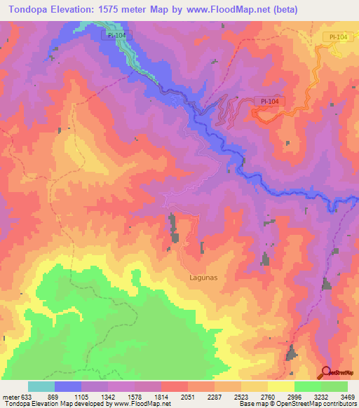 Tondopa,Peru Elevation Map