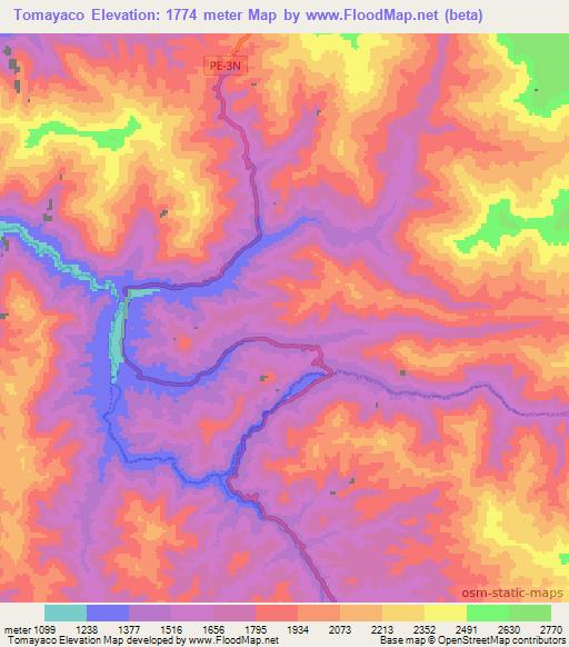 Tomayaco,Peru Elevation Map