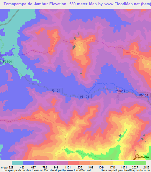 Tomapampa de Jambur,Peru Elevation Map