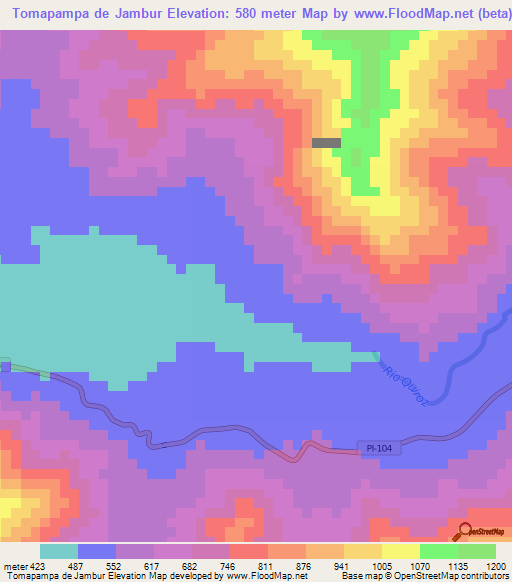 Tomapampa de Jambur,Peru Elevation Map