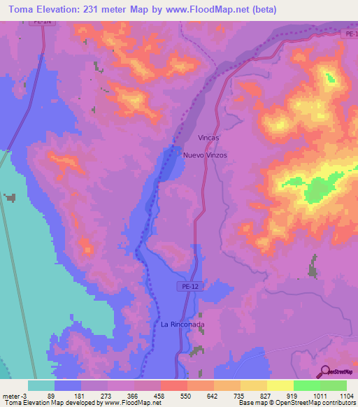 Toma,Peru Elevation Map