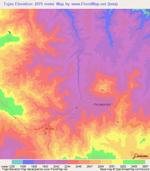 Tojas,Peru Elevation Map