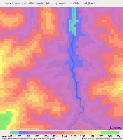 Tojas,Peru Elevation Map