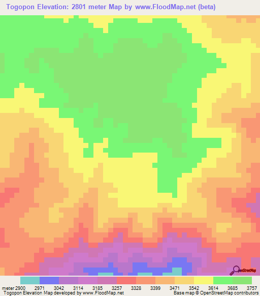 Togopon,Peru Elevation Map