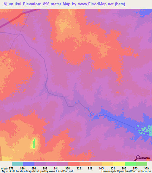 Njumukul,Sudan Elevation Map