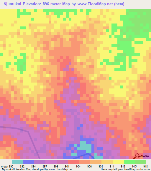 Njumukul,Sudan Elevation Map