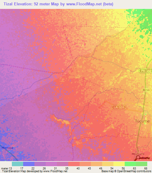 Tizal,Peru Elevation Map