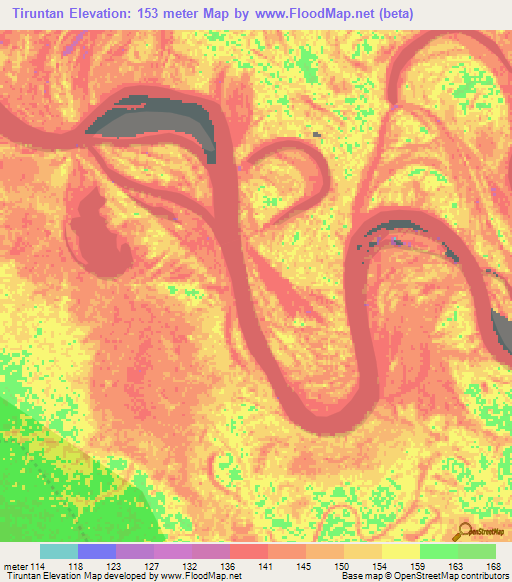 Tiruntan,Peru Elevation Map
