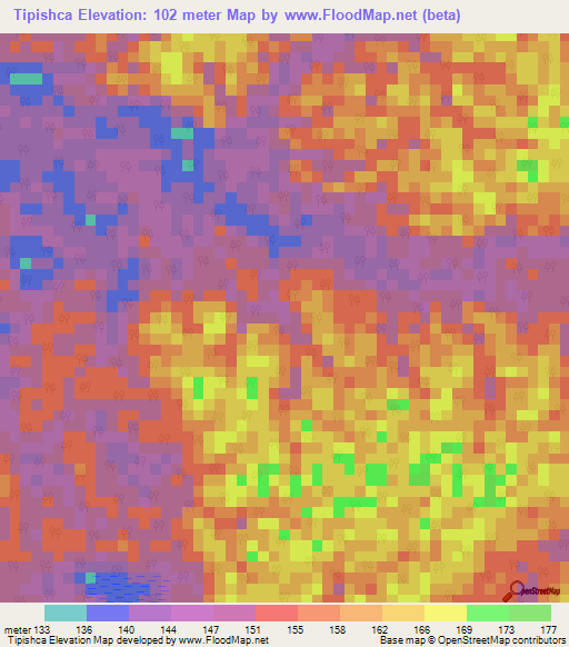 Tipishca,Peru Elevation Map