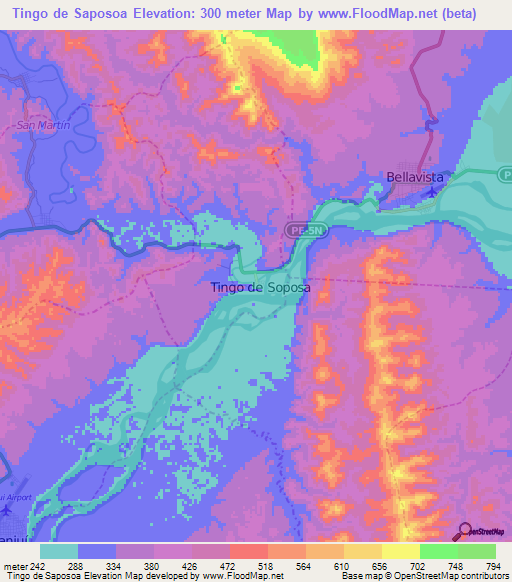 Tingo de Saposoa,Peru Elevation Map