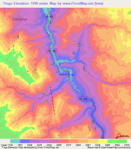 Tingo,Peru Elevation Map