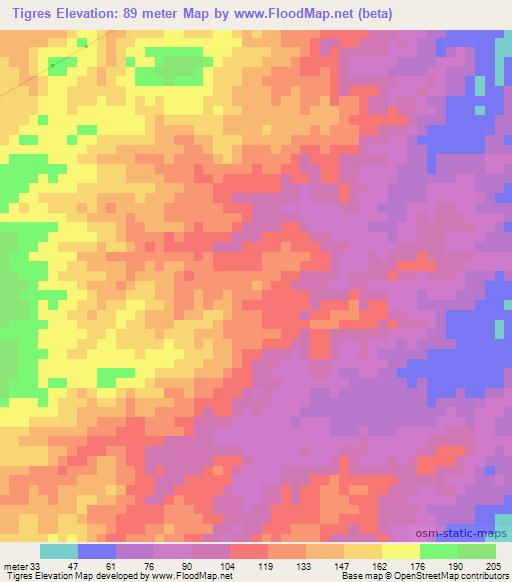 Tigres,Peru Elevation Map