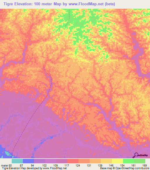 Tigre,Peru Elevation Map