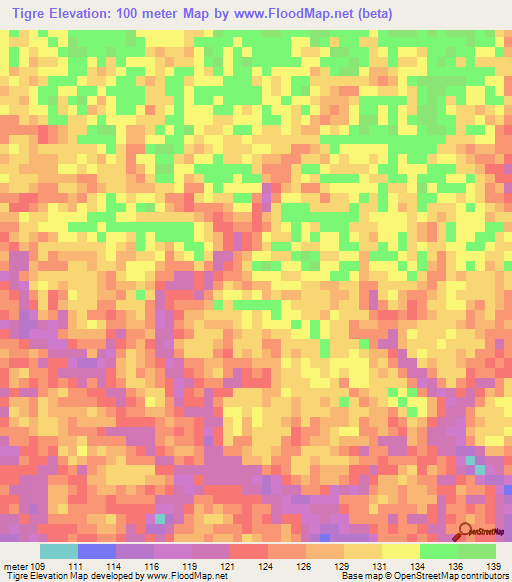 Tigre,Peru Elevation Map