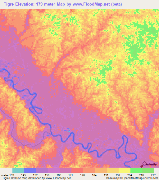 Tigre,Peru Elevation Map
