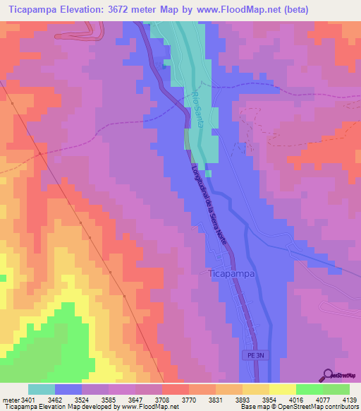 Ticapampa,Peru Elevation Map