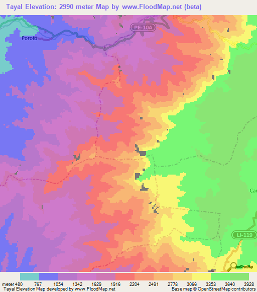 Tayal,Peru Elevation Map