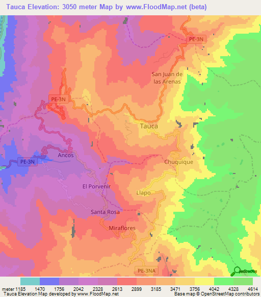 Tauca,Peru Elevation Map