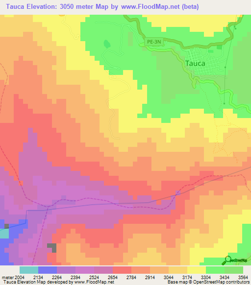 Tauca,Peru Elevation Map