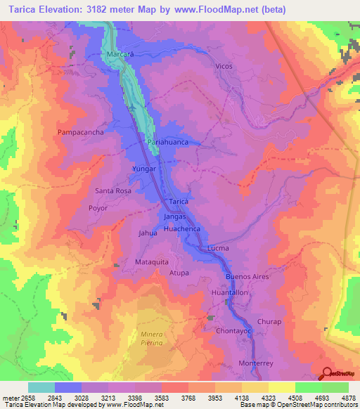 Tarica,Peru Elevation Map