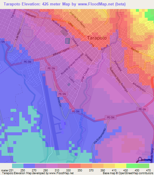 Tarapoto,Peru Elevation Map