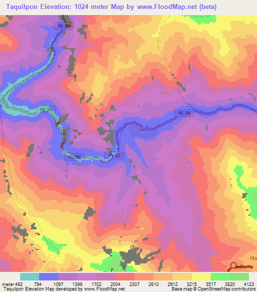 Taquilpon,Peru Elevation Map