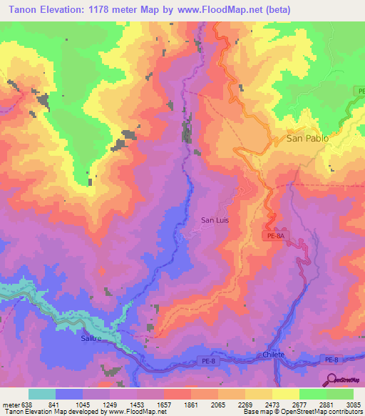 Tanon,Peru Elevation Map