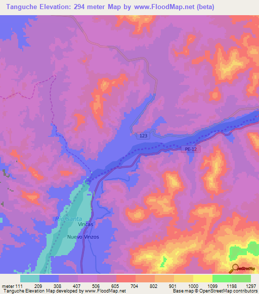 Tanguche,Peru Elevation Map