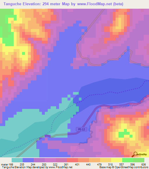 Tanguche,Peru Elevation Map