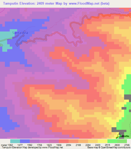 Tamputin,Peru Elevation Map