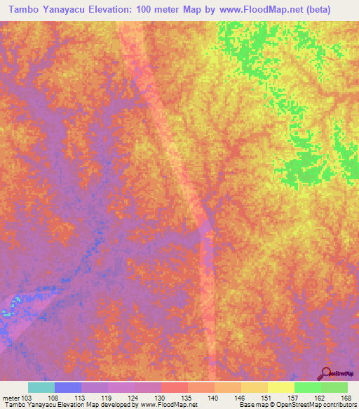 Tambo Yanayacu,Peru Elevation Map