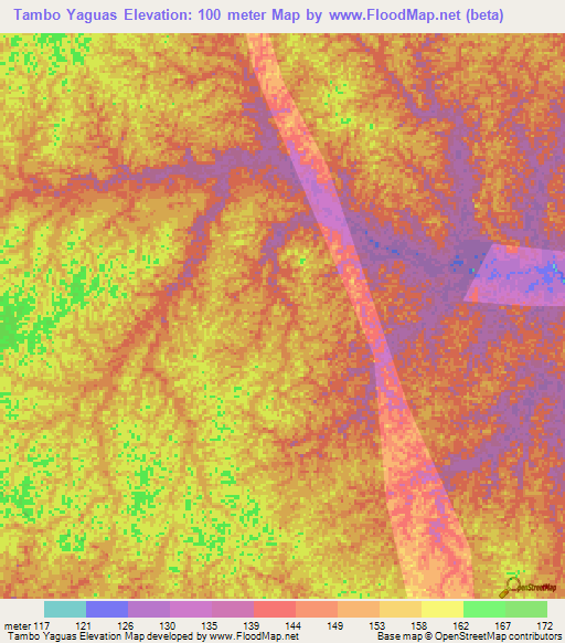 Tambo Yaguas,Peru Elevation Map