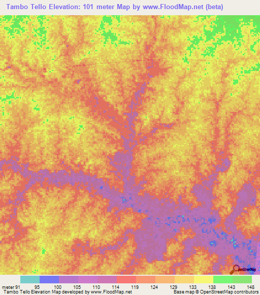 Tambo Tello,Peru Elevation Map