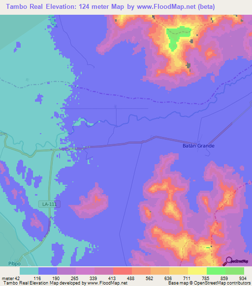 Tambo Real,Peru Elevation Map