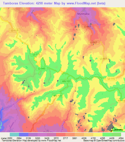 Tamboras,Peru Elevation Map