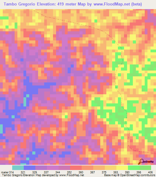 Tambo Gregorio,Peru Elevation Map