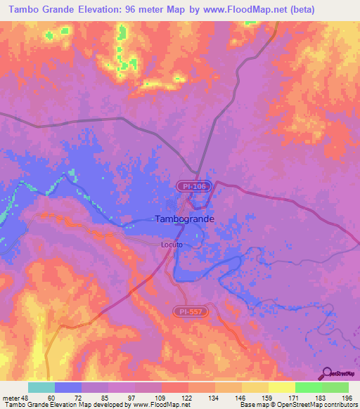 Tambo Grande,Peru Elevation Map
