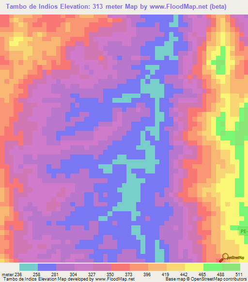Tambo de Indios,Peru Elevation Map