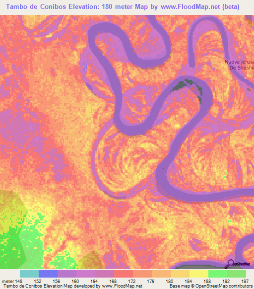 Tambo de Conibos,Peru Elevation Map