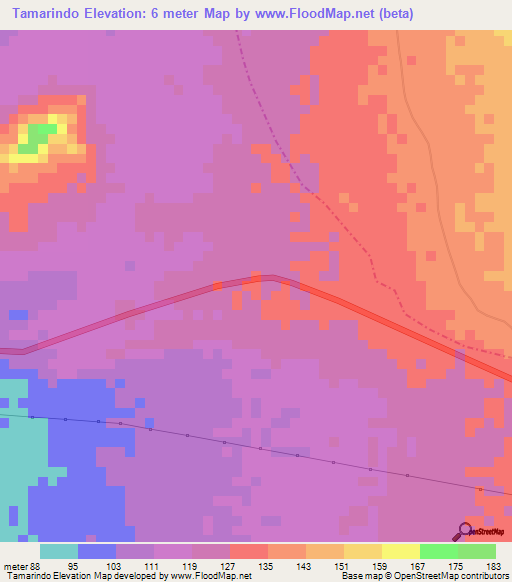 Tamarindo,Peru Elevation Map