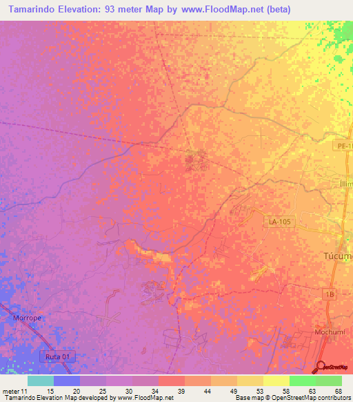 Tamarindo,Peru Elevation Map