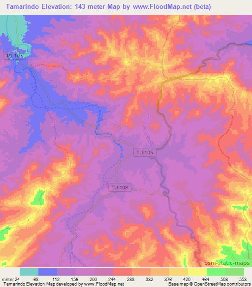 Tamarindo,Peru Elevation Map